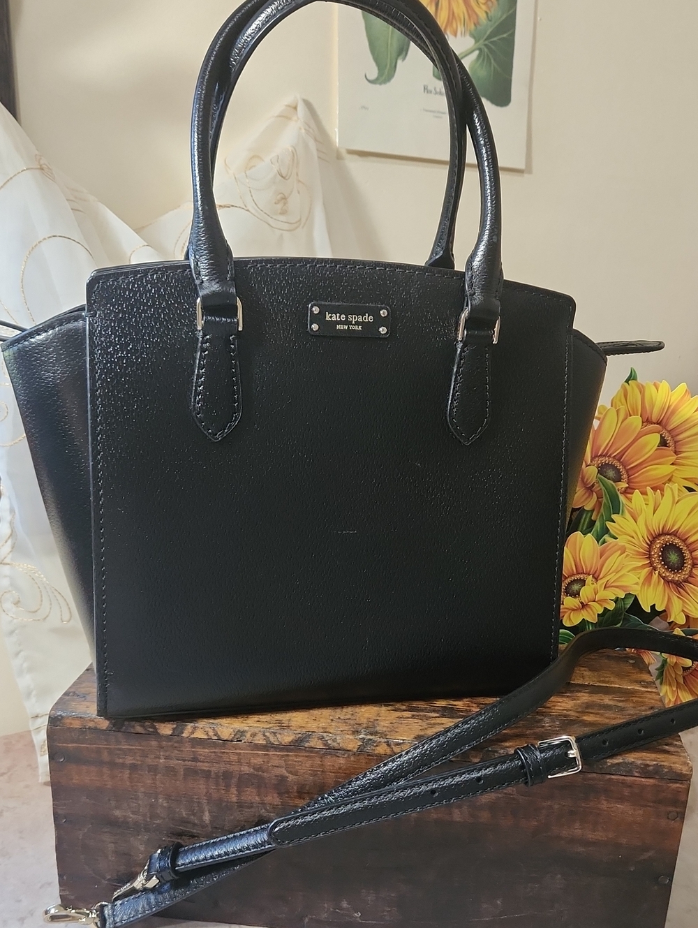 kate spade Black Leather Jeanne Satchel with Strap